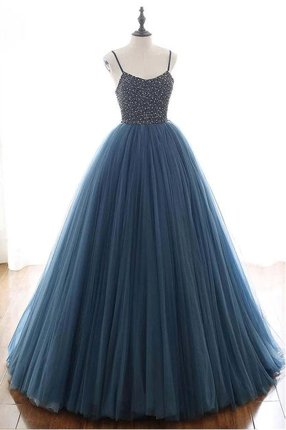 Ball Gown Deep Tulle Prom Dress Evening Dress With Beading