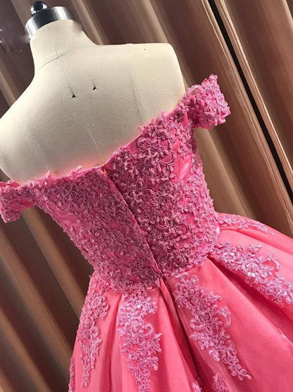 A-line Ball Gown Sweetheart Cap Sleeve Lace Appliques Prom Dress