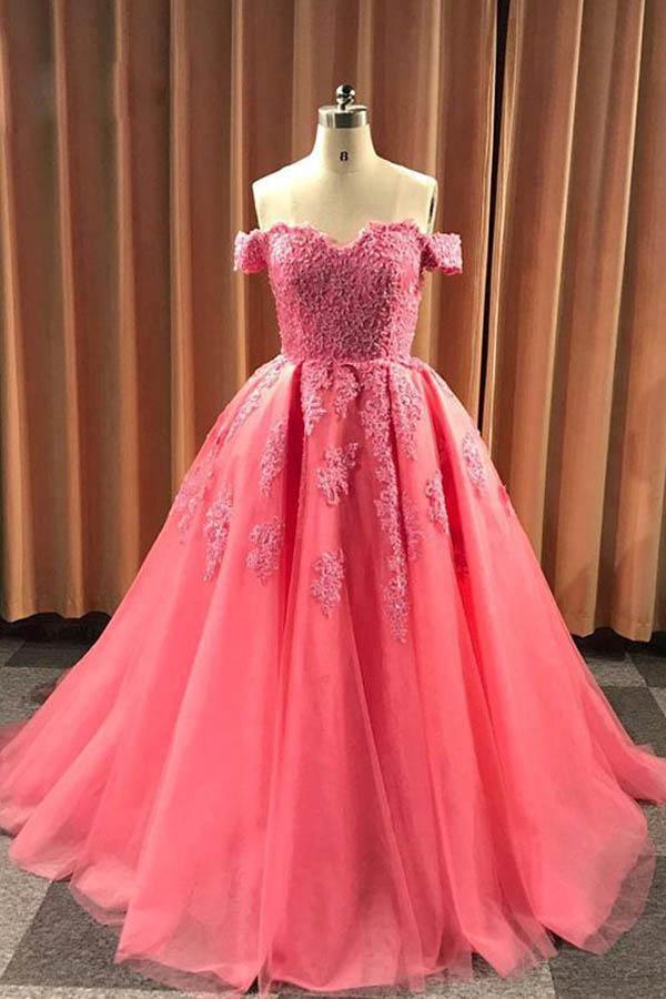 A-line Ball Gown Sweetheart Cap Sleeve Lace Appliques Prom Dress