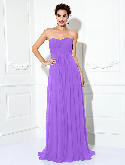 A-Line Minimalist Dress Wedding Guest Formal Evening Sweep / Brush Train Sleeveless Strapless Chiffon with Pleats Ruched