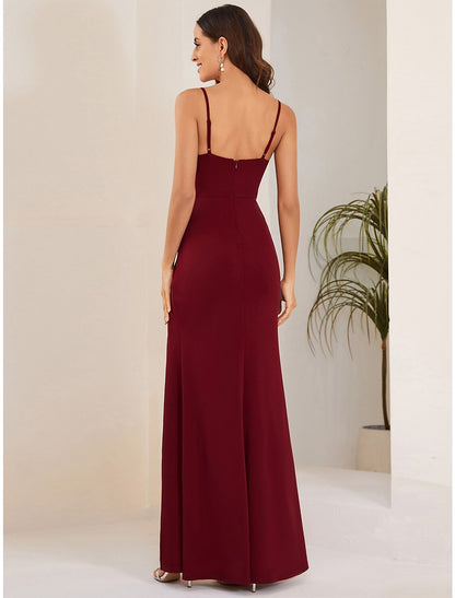 Mermaid / Trumpet Wedding Guest Dresses Sexy Dress Formal Floor Length Sleeveless Spaghetti Strap Stretch Fabric with Slit