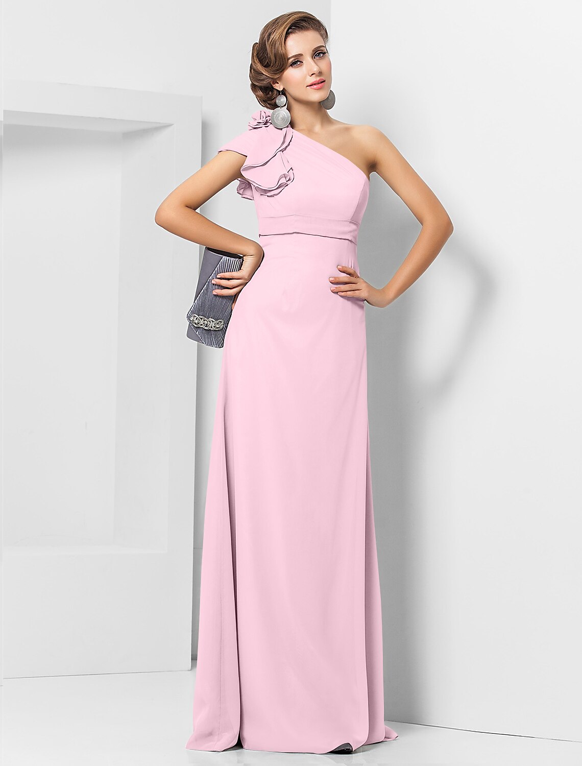 Sheath / Column Elegant Dress Wedding Guest Formal Evening Floor Length Sleeveless One Shoulder Bridesmaid Dress Chiffon with Sash / Ribbon Appliques