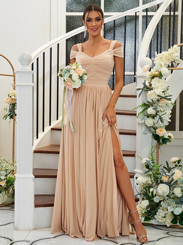 A-Line/Princess Jersey Ruffles Sweetheart Sleeveless Floor-Length Bridesmaid Dresses