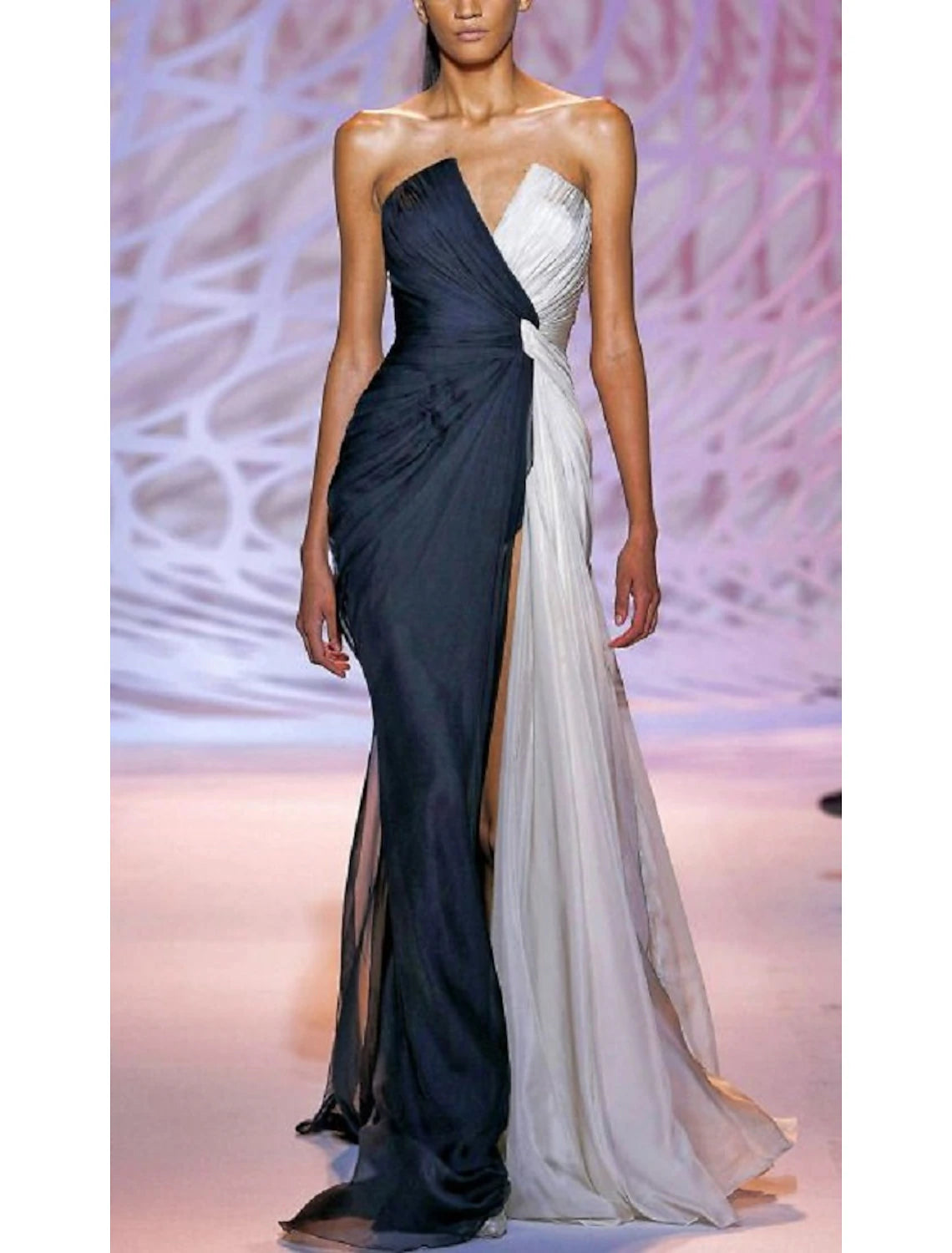 Sheath / Column White Party Wear Formal Evening Dress Strapless Sleeveless Sweep / Brush Train Polyester with Slit