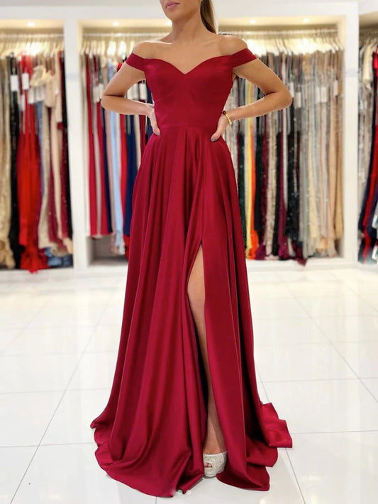 Simple Sweetheart satin long prom dress