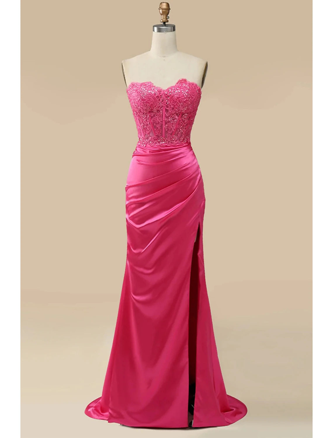 Mermaid / Trumpet Prom Dresses Empire Dress Formal Sweep / Brush Train Sleeveless Sweetheart Charmeuse with Appliques