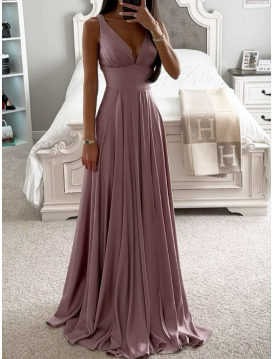 A-Line Bridesmaid Dress V Neck Sleeveless Elegant Sweep / Brush Train Chiffon with Ruching