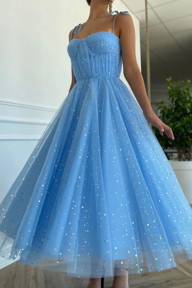 Sweetheart tulle tea length prom dress