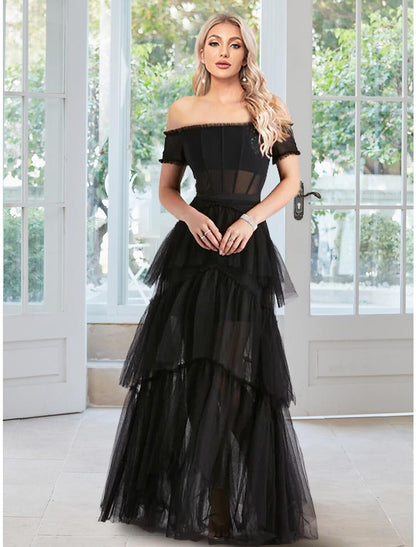 Ball Gown Prom Dresses Corsets Dress Masquerade Floor Length Sleeveless Off Shoulder Tulle with Ruffles