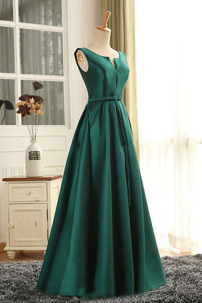 A-line Scoop Satin Long Prom Dress Evening Dress