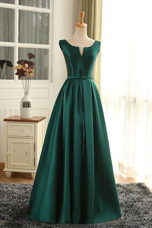 A-line Scoop Satin Long Prom Dress Evening Dress