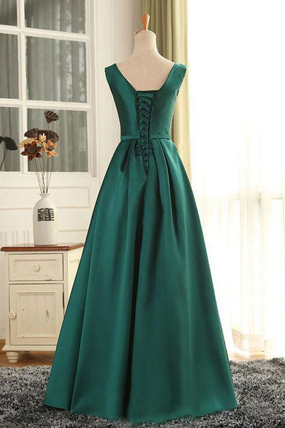 A-line Scoop Satin Long Prom Dress Evening Dress