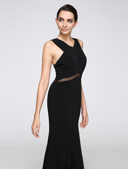 Mermaid / Trumpet Cross Front / Y Neck Floor Length Jersey Minimalist Holiday / Cocktail Party / Formal Evening Dress with Lace