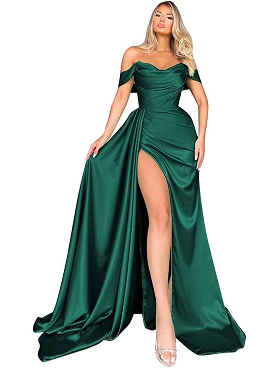 Mermaid / Trumpet Prom Dresses Empire Dress Formal Prom Sweep / Brush Train Sleeveless Off Shoulder Imitation Silk Backless with Ruched Slit