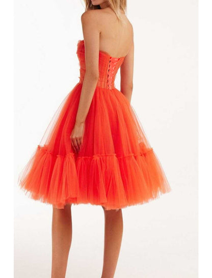 A-Line Homecoming Dresses Corsets Dress Party Wear Knee Length Sleeveless Strapless Tulle with Pleats