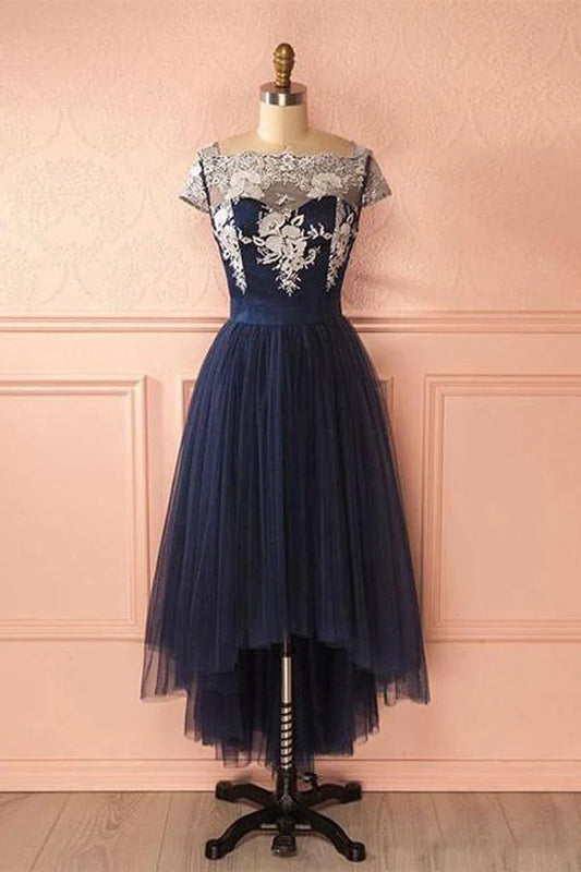 A-line Tulle Lace High Low Prom Dress