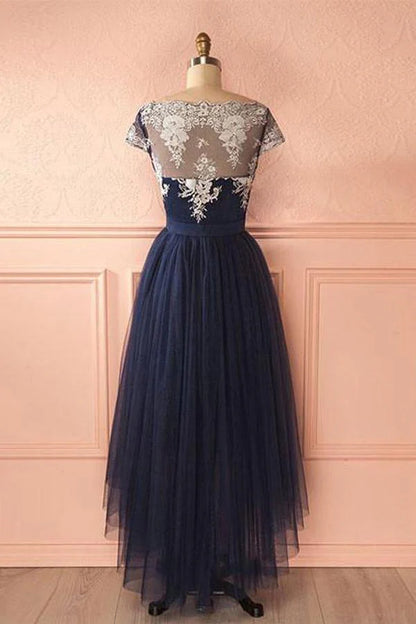 A-line Tulle Lace High Low Prom Dress