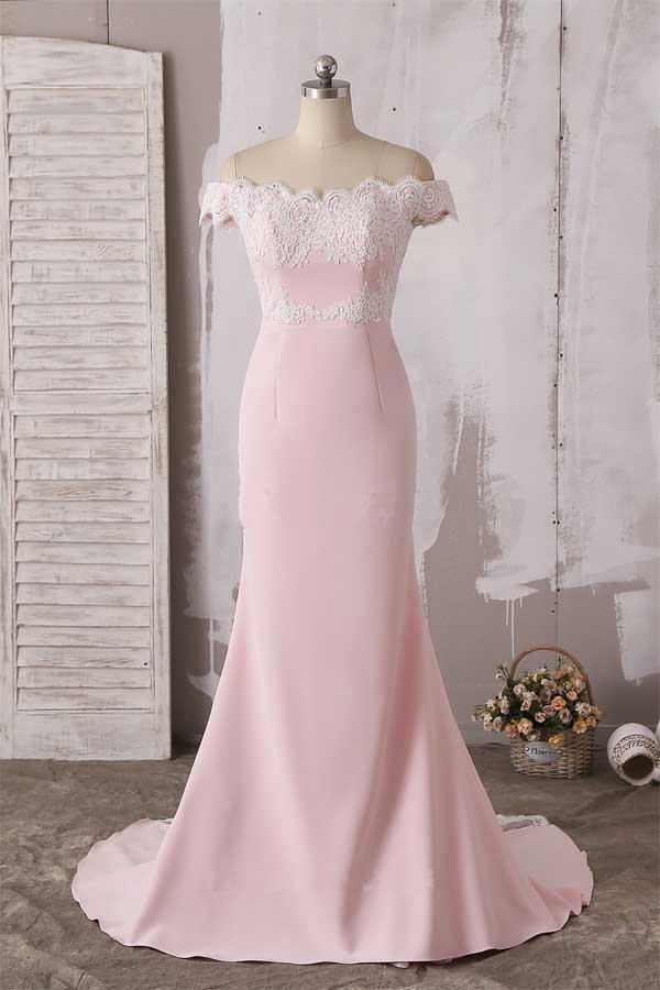 Cute Off The Shoulder Neckline Lace Prom Dresses Bridesmaid Dress