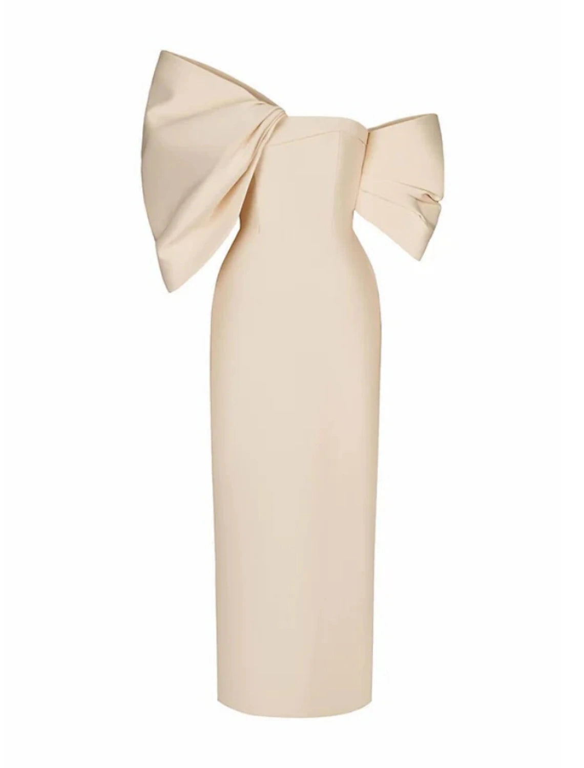 Sheath / Column Evening Gown Elegant Dress Formal Tea Length Half Sleeve Off Shoulder Satin with Bow(s) Ruched