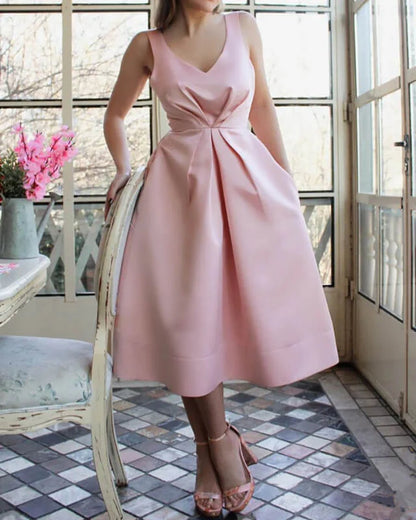 A-line Satin Midi Homecoming Dresses With Pockets