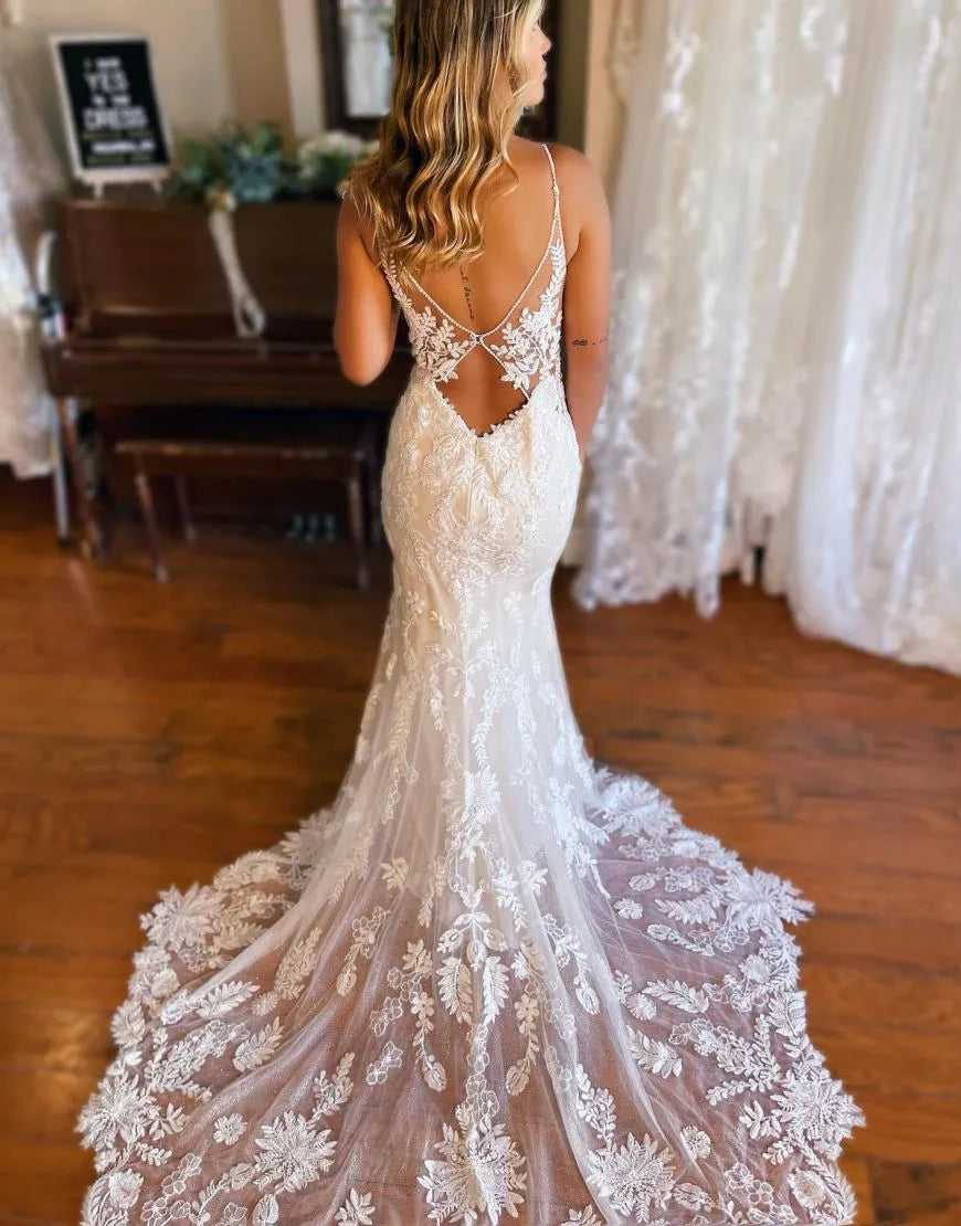 Mermaid Spaghetti Straps Back Wedding Dress