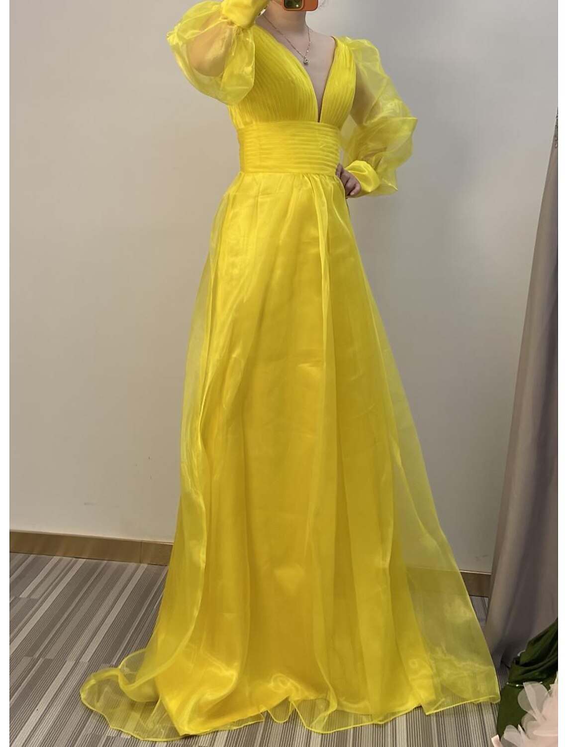 A-Line Evening Gown Elegant Dress Engagement Formal Evening Floor Length Long Sleeve V Neck Chiffon with Pleats Ruched