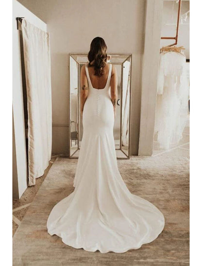 Beach Boho Wedding Dresses Mermaid Camisole Sleeveless Court Train Stretch Fabric Bridal Gowns With Solid Color