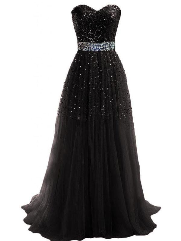 Sweetheart Beading Sequins Tulle Long Prom Dress