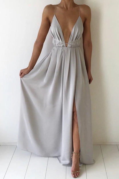 V-neck Spaghetti Strap Front Split  Prom Dress