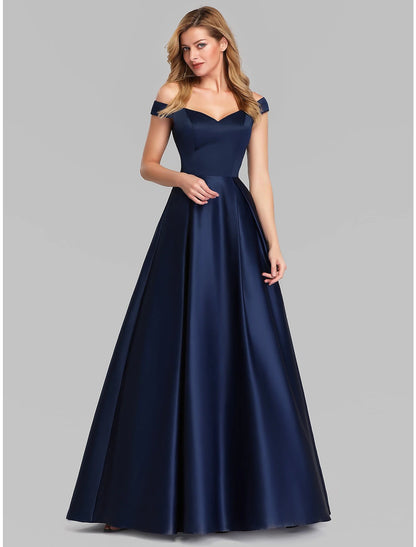 A-Line Evening Gown Party Dress Elegant & Luxurious Dress Wedding Guest Formal Evening Floor Length Sleeveless Plunging Neck Satin with Ruched