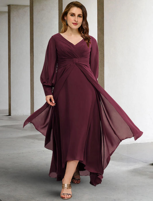 A-Line Mother of the Bride Dresses Plus Size Hide Belly Curve Elegant Dress Formal Floor Length Short Sleeve Off Shoulder Chiffon with Pleats Ruche