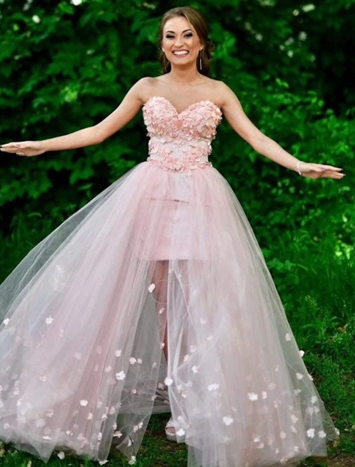 Sheath / Column Prom Dresses High Low Dress Prom Sweep / Brush Train Sleeveless Sweetheart Tulle with Embroidery Appliques