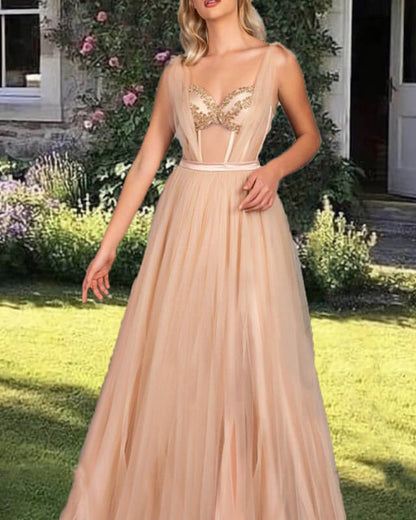 A-line Sweetheart Corset Tulle Prom Dress