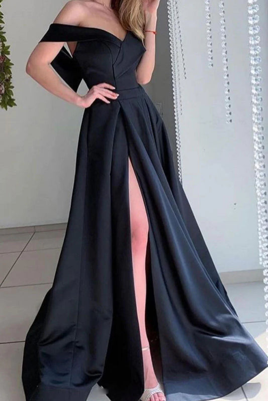 Simple satin long prom dress