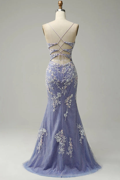 Mermaid Glitter Lace Long Prom Dress with Slit