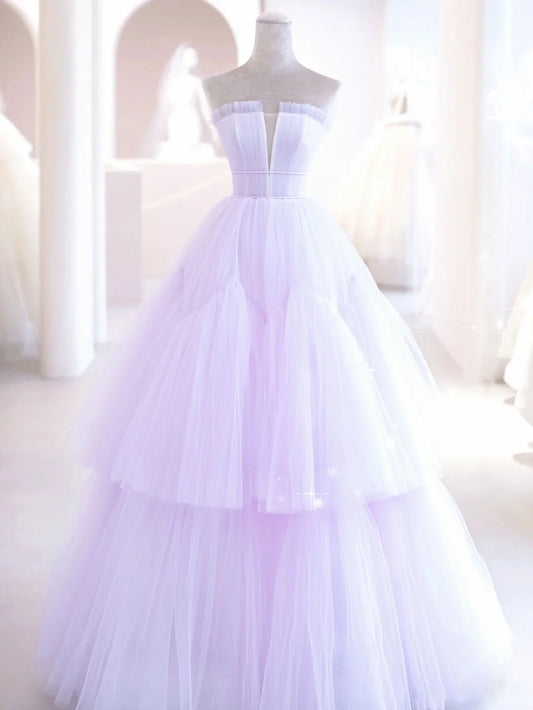 A line tulle long prom dress