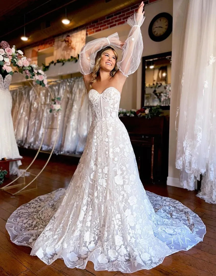 A-Line Train Lace Wedding Dress