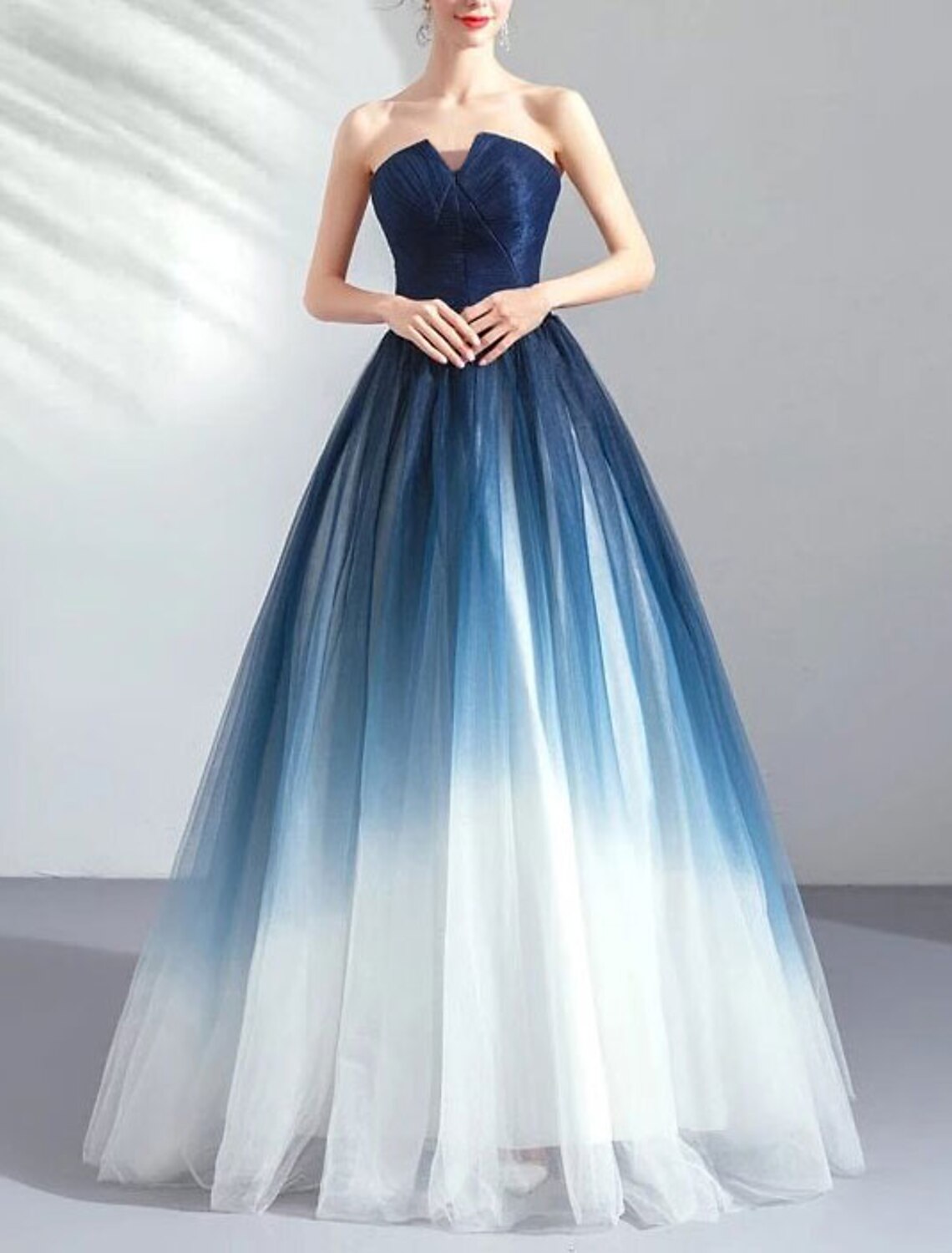 Ball Gown Color Block Prom Formal Evening Dress Strapless Sleeveless Floor Length Tulle with Pleats Ruched