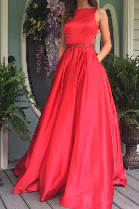 A-line Open Back Long Prom Dress Evening Dress