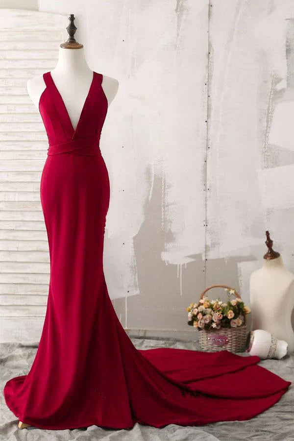 Mermaid Plunging V-Neck Prom Dresses