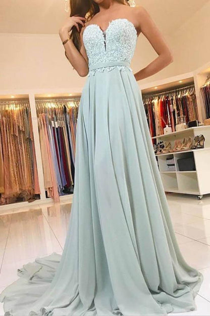 Elegant Sweetheart Lace Evening Dress Long Chiffon Prom Dress