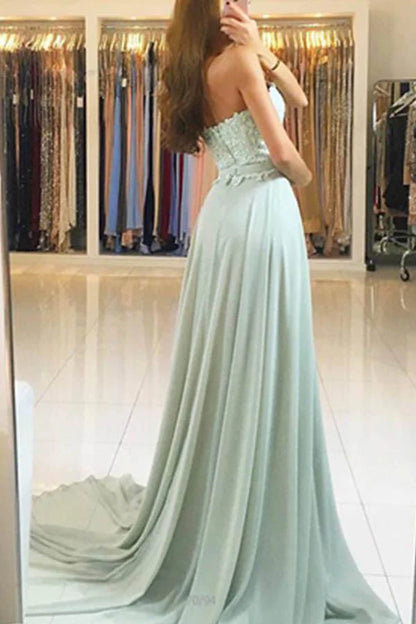 Elegant Sweetheart Lace Evening Dress Long Chiffon Prom Dress