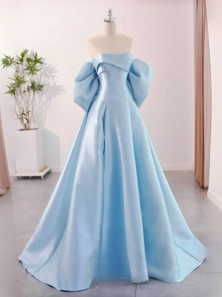 A-Line Sweetheart Neck Satin Long Prom Dress