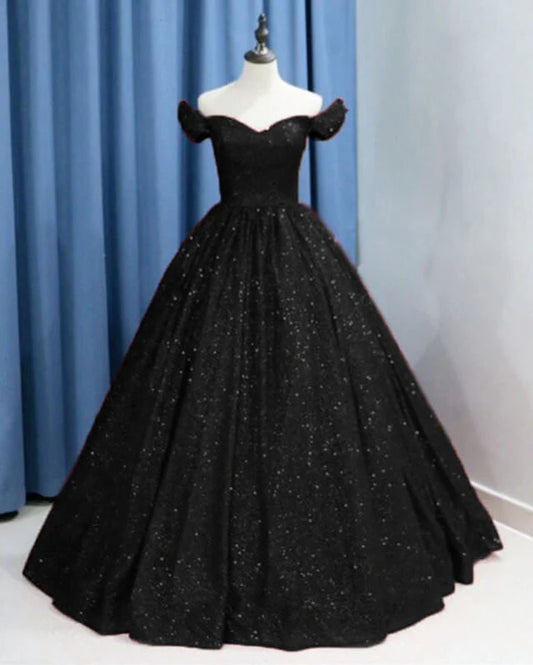 A-line Sparkly Ball Gown Off The Shoulder Dress Prom Dresses