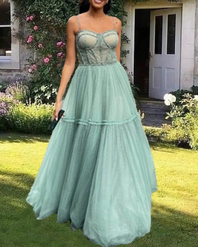 A-line Tulle Sweetheart Corset Prom Dresses