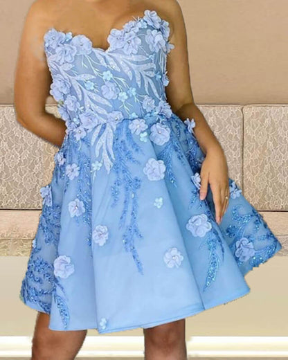 A-line 3D Flowers Mini Prom Dresses