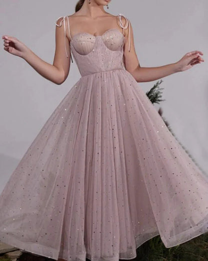 Sweetheart Spaghetti Strap Tulle Ball Gown Prom Dress Long Formal Evening Dress