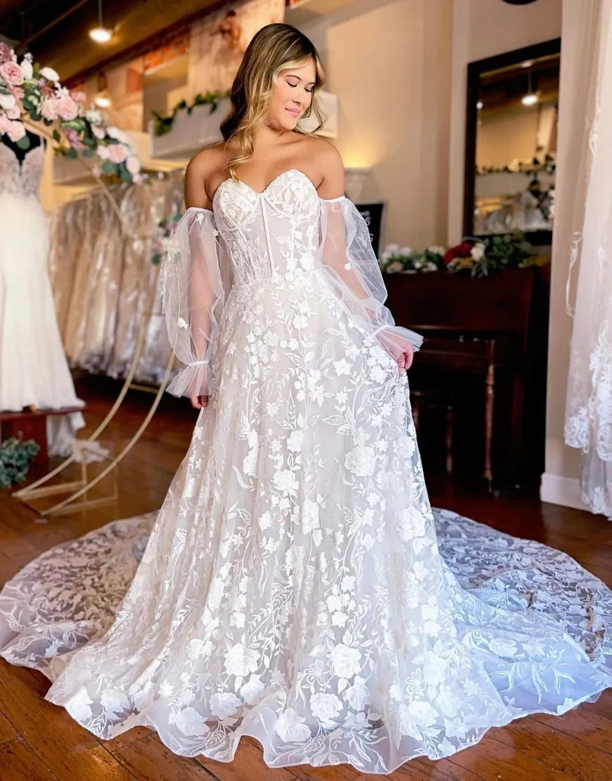 A-Line Train Lace Wedding Dress