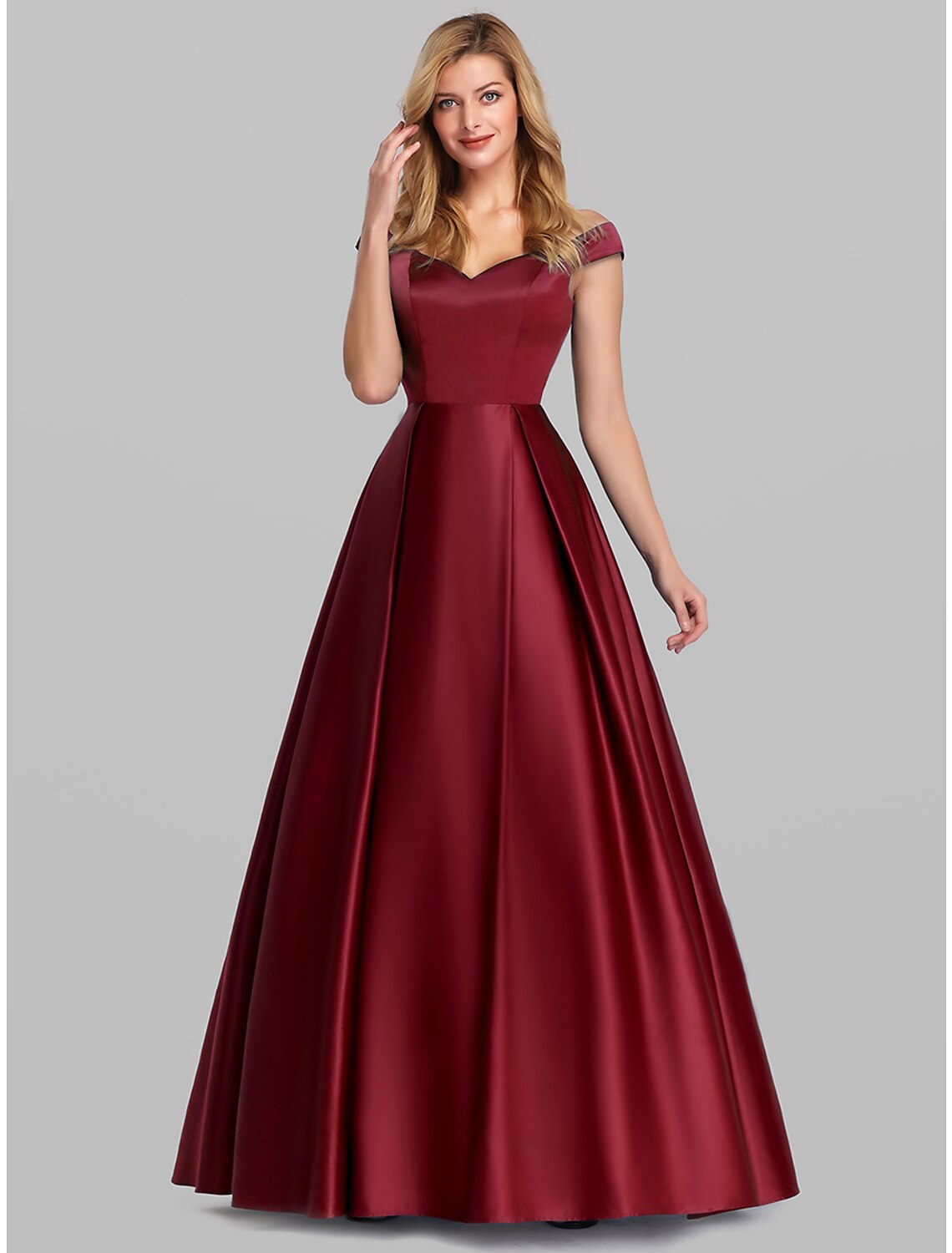 Ball Gown Party Dress Elegant Quinceanera Prom Birthday Dress Off Shoulder Short Sleeve Floor Length Satin with Pleats