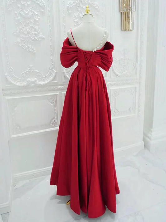 A-Line Off Shoulder Satin Long Prom Dress